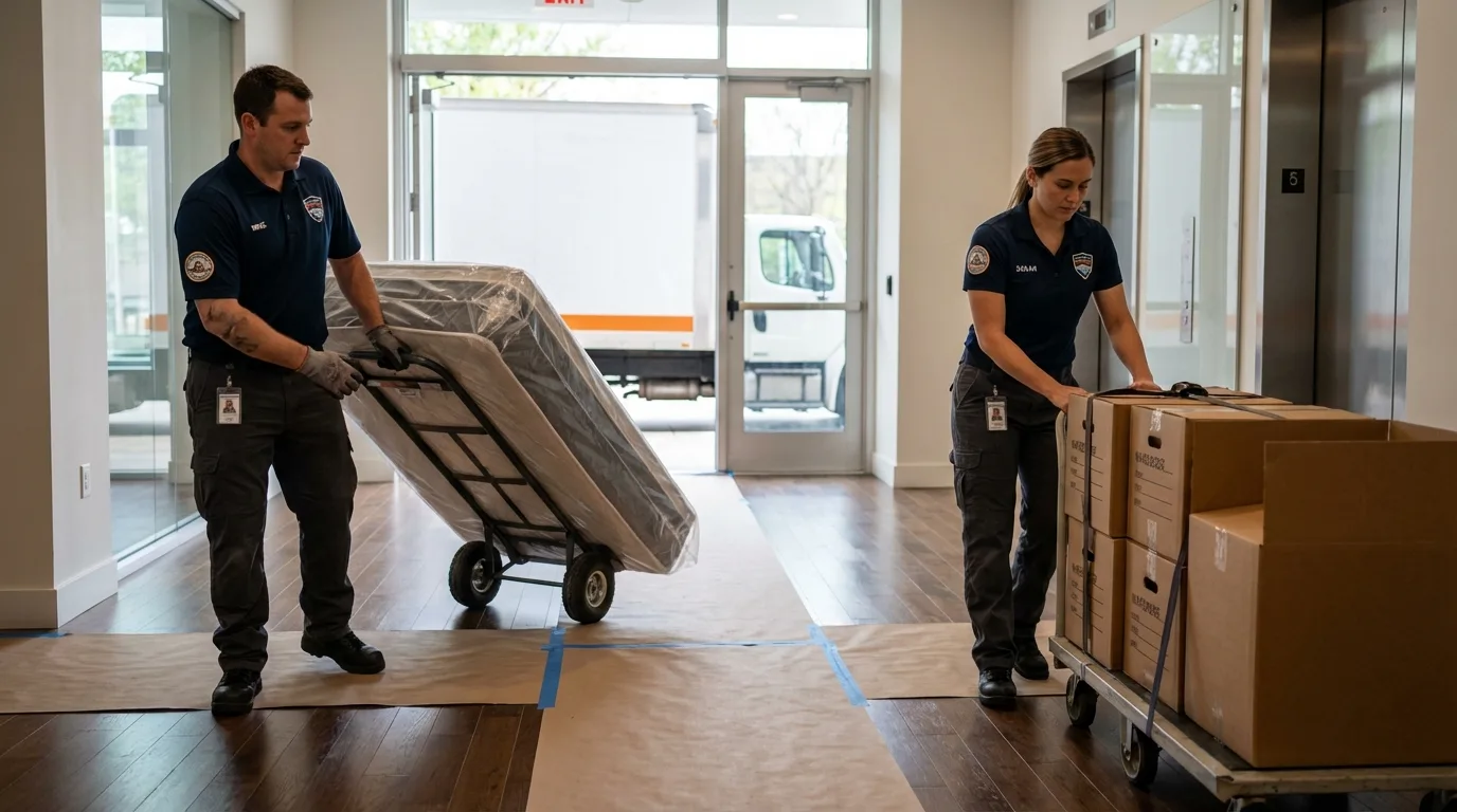 Professional apartment movers loading elevator in Tappan, NY