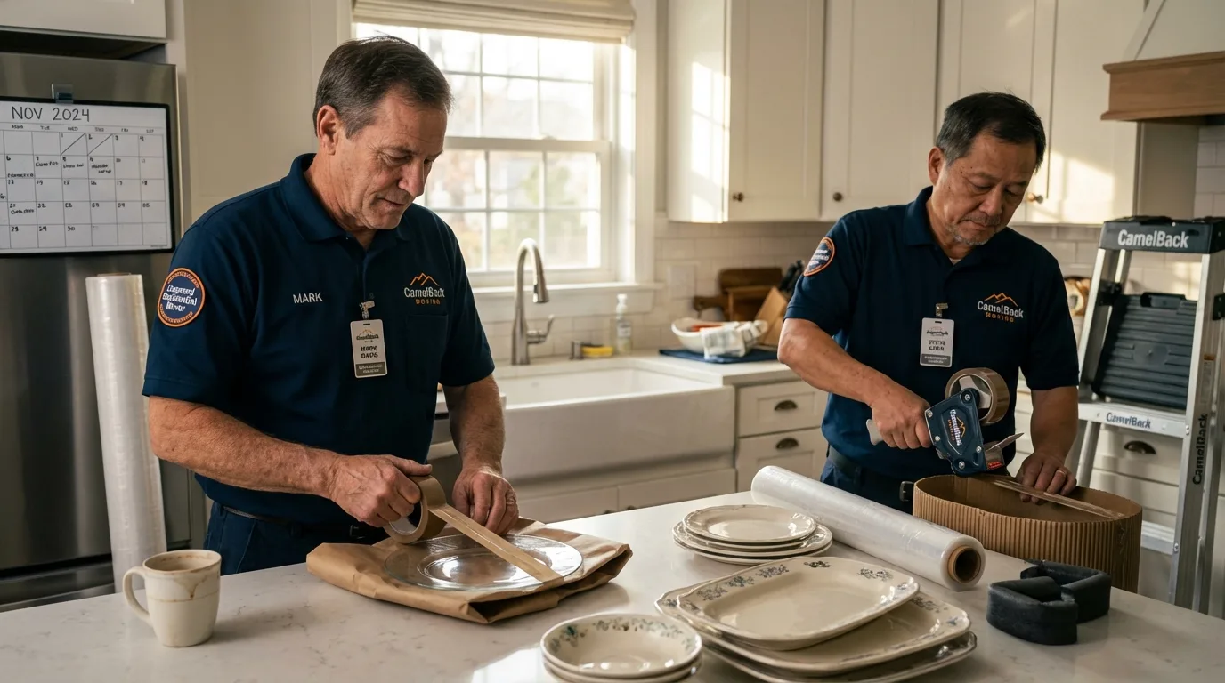 Professional crew packing kitchen dishware in Tappan, NY